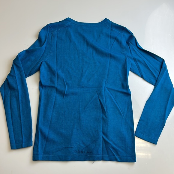 Lord & Taylor Blue Vneck Merino Wool Sweater S23-15 - Picture 4 of 5